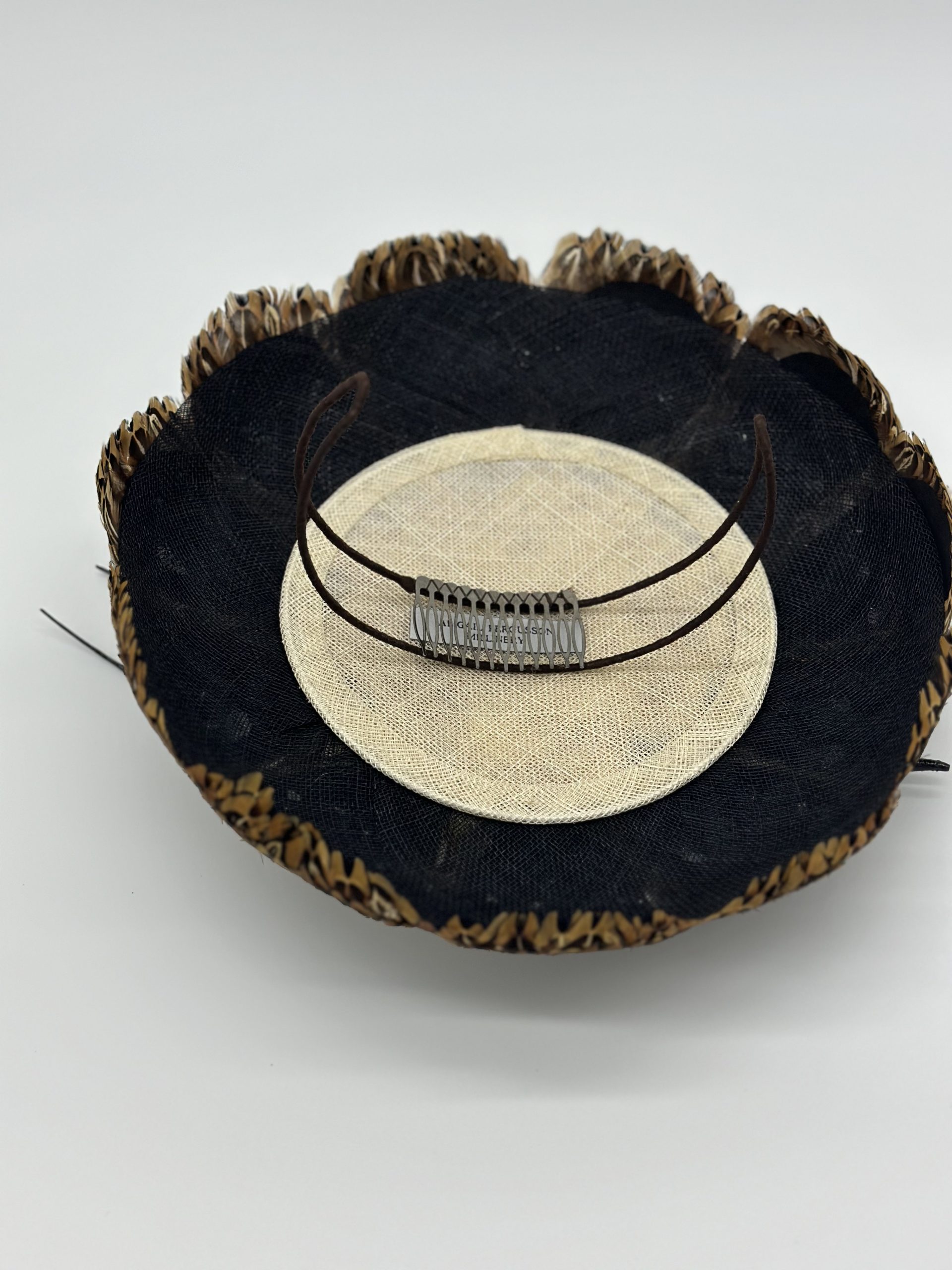 Racewear Spring Racing Autumn racing carnival Vintage feathered Dior brim hat with sculptured quills by Australian Milliner Sydney milliner hat maker, Abigail Fergusson Millinery Australia