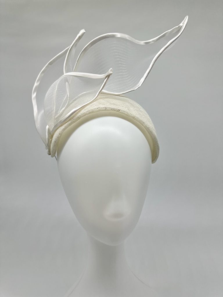 White sinamay bandeau headband with crinoline waves by Sydney milliner / Australian milliner Abigail Fergusson Millinery