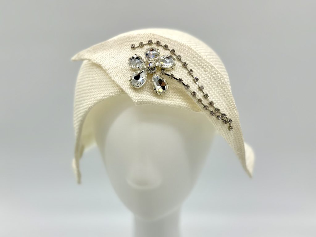 Ivory cloche with crystal flower Gatsby style spring racing millinery racewear by Australian milliner / Sydney milliner hat maker Abigail Fergusson Millinery