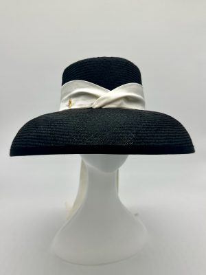 FOTF Fashions on the Field Spring Racing Millinery Racewear Derby Day Black parasisal dior drop brim hat inspired by Audrey Hepburn in Breakfast at Tiffanys by Australian milliner Sydney milliner Abigail Fergusson Millinery in store at The Milliner's Closet in Balgowlah in Sydney's Northern Beaches, perfect for the Derby Day, Melbourne Cup, The Everest, Magic Millions Carnivals.