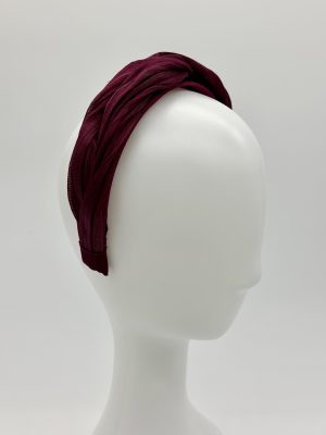 Racewear / Event headband in burgundy silk abaca by Sydney milliner Abigail Fergusson Millinery Australia available at the Milliner's Closet Boutique hat shop on Sydney's Northern Beaches
