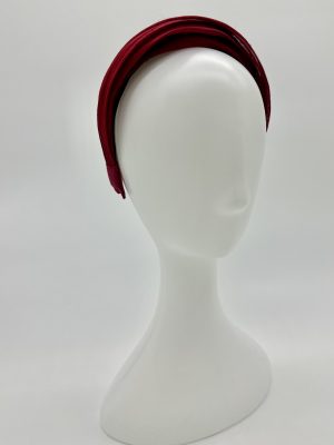 Racewear / Event headband in red silk abaca by Sydney milliner Abigail Fergusson Millinery Australia available at the Milliner's Closet Boutique hat shop on Sydney's Northern Beaches