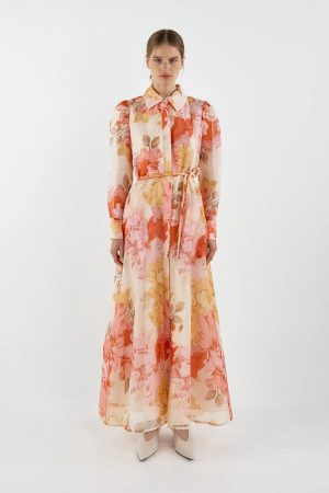 Sofia Irina Julie Maxi Shirt Dress in Red Pink floral print available in store at The Milliner's Closet Sydney Boutique