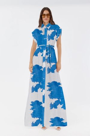 Sofia Irina Leanne Maxi Shirt Dress in blue floral print