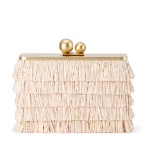 Olga Berg CARLITA FRINGE CLUTCH in Natural