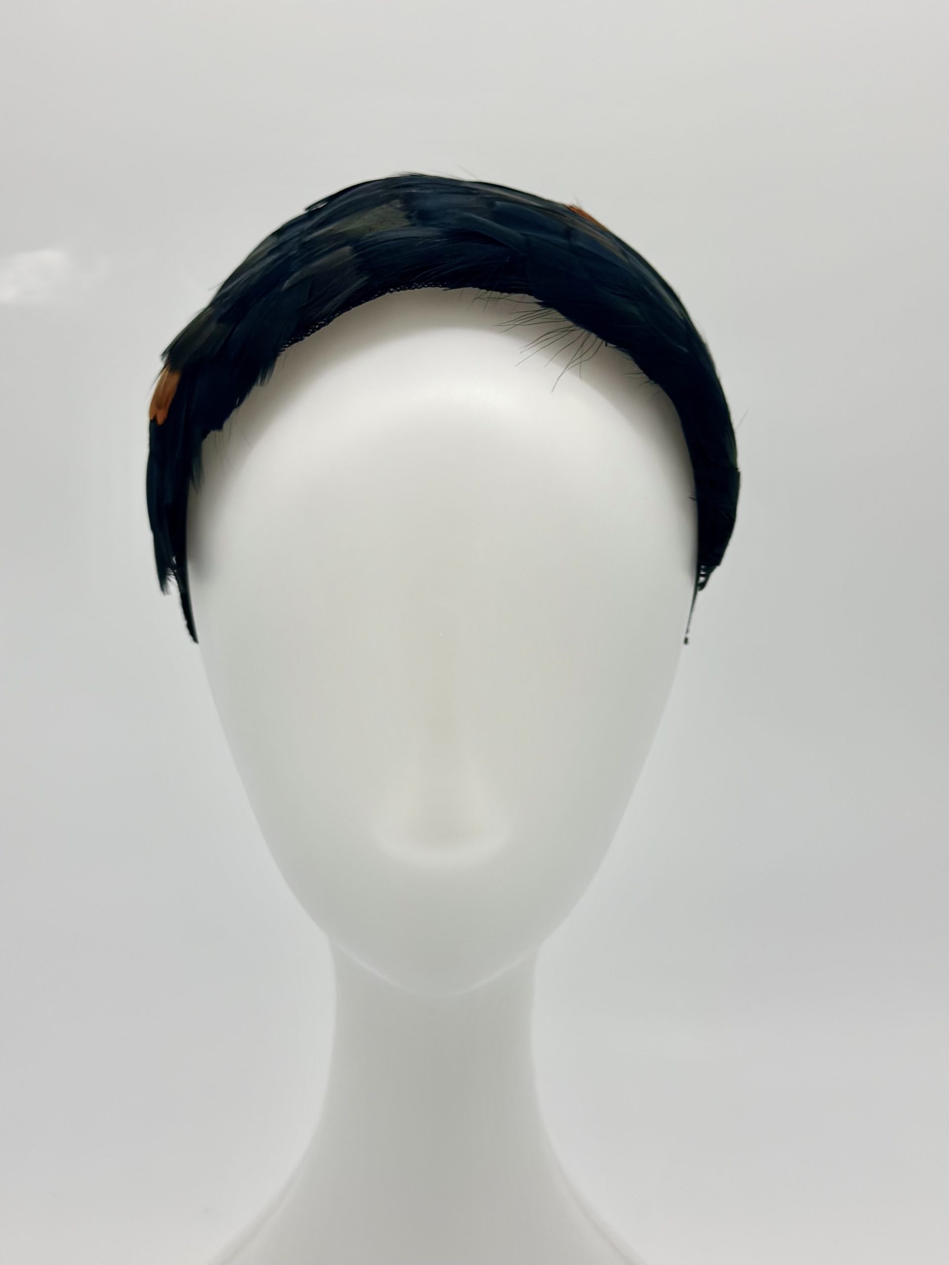 Racewear Spring Racing Autumn racing carnival Vintage feathered bandeau headband by Australian Milliner Sydney milliner hat maker, Abigail Fergusson Millinery Australia available at the Milliner's Closet in Balgowlah on Sydney's Northern Beaches