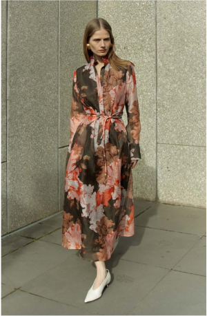 Sofia Irina Iris Bell Sleeve Midi Shirt Dress in Chocolate Pink Floral available at The Milliner's Closet by Abigail Fergusson Millinery in Balgowlah on Sydney's Northern Beaches.