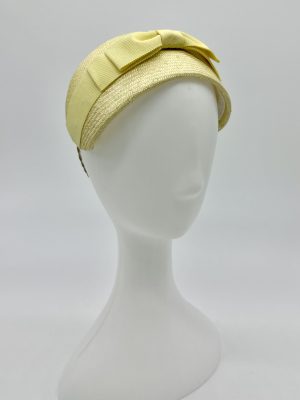 FOTF Fashions on the Field Spring Racing Millinery Racewear yellow parasisal straw bandeau headband with petersham bow by Australian Milliner, Abigail Fergusson Millinery, in store at The Milliner's Closet in Balgowlah in Sydney's Northern Beaches, perfect for the Oaks Day, the Melbourne Cup or the Everest Racing Carnival.