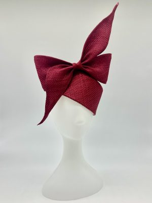 FOTF Fashions on the Field Spring Racing Millinery Racewear dark red parasisal straw pillbox with large bow by Australian Milliner, Abigail Fergusson Millinery, in store at The Milliner's Closet in Balgowlah in Sydney's Northern Beaches, perfect for the Oaks Day, the Melbourne Cup or the Everest Racing Carnival.