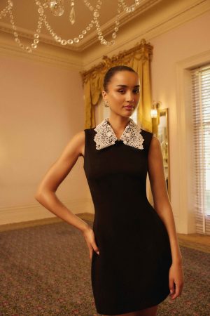 Derby Day Racewear Elliatt Elliatt Elysia Lace Collar Mini Dress in Black and White available at The Milliner's Closet fashion boutique on Sydney's Northern Beaches.